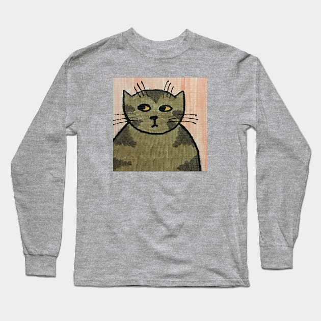 Whimsical Cat Portrait #10 Long Sleeve T-Shirt by ErinBrieArt